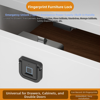 Încuietoare biometrică pentru mobilier cu amprentă — pentru sertare, dosare și dulapuri; stocare pentru 20 de amprente, scanare sub 0,5 s, peste 100000 cicluri