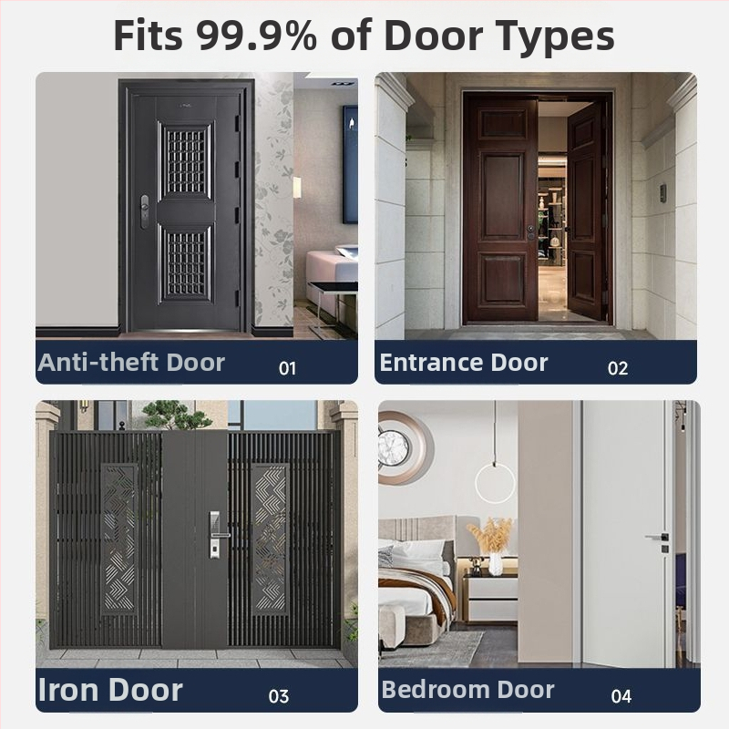 Lacăt inteligent cu serviciu de instalare — recunoaștere prin amprentă, parolă, card, palmă și recunoaștere facială; 100 de amprente stocate; până la 100.000 de deblocări; scanare în 0,5 s; rezistent la apă; alimentare DC; pentru ușa de intrare.