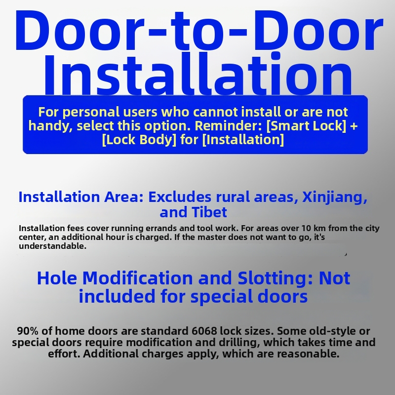 Lacăt inteligent cu serviciu de instalare — recunoaștere prin amprentă, parolă, card, palmă și recunoaștere facială; 100 de amprente stocate; până la 100.000 de deblocări; scanare în 0,5 s; rezistent la apă; alimentare DC; pentru ușa de intrare.