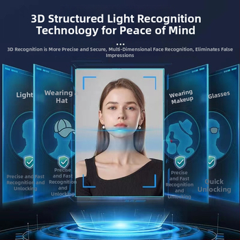 Încuietoare inteligentă pentru ușă cu recunoaștere facială și amprentă, parolă vizuală, alimentare DC, 200 amprente stocate, peste 100000 de deblocări, scanare 0,01 s, recunoaștere falsă sub 0,1%, respingere sub 0,1%