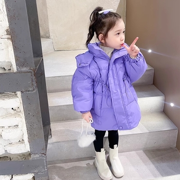 Παλτό χειμωνιάτικο για κορίτσια με επικάλυψη από πούπουλο-βαμβάκι, Κορεατικού στυλ, εξωτερικά πολυεστέρας, φερμουάρ, για ηλικίες 3–8 ετών (ύψος 100–140 εκ.)