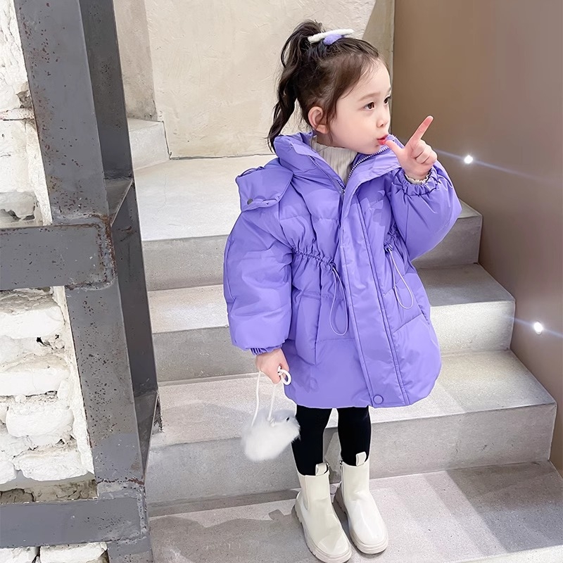 Παλτό χειμωνιάτικο για κορίτσια με επικάλυψη από πούπουλο-βαμβάκι, Κορεατικού στυλ, εξωτερικά πολυεστέρας, φερμουάρ, για ηλικίες 3–8 ετών (ύψος 100–140 εκ.)