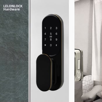 Încuietoare inteligentă pentru ușă cu amprentă, parolă, card și cheie; pentru uși din lemn, metalice și anti-furt; alimentare DC; design modern minimalist