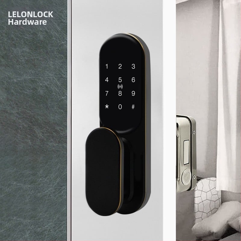 Încuietoare inteligentă pentru ușă cu amprentă, parolă, card și cheie; pentru uși din lemn, metalice și anti-furt; alimentare DC; design modern minimalist