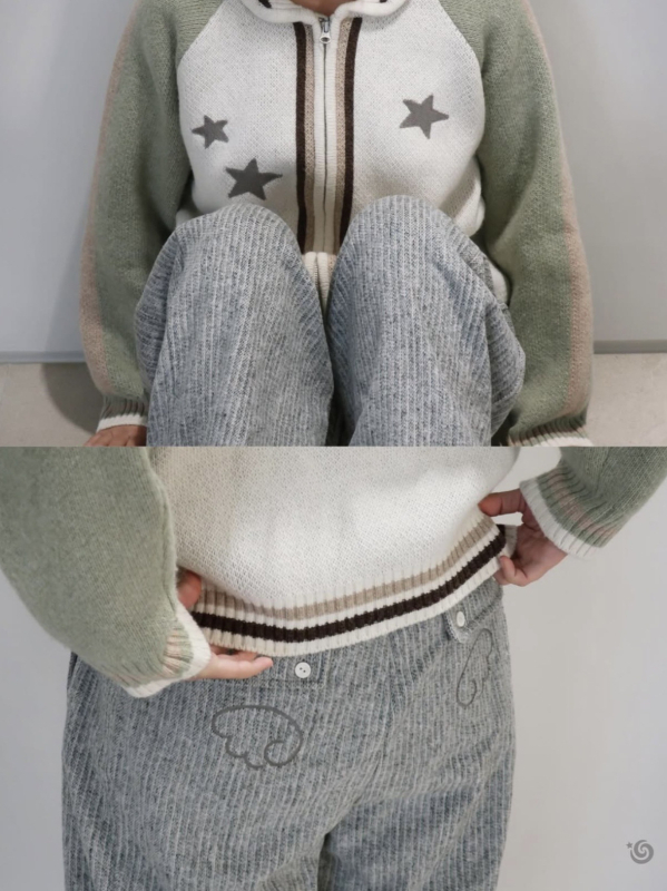 Pleten kardigan sa zvjezdanim vezom, patchwork detalji, okrugli ovratnik, rajfeslajz, raglan rukavi