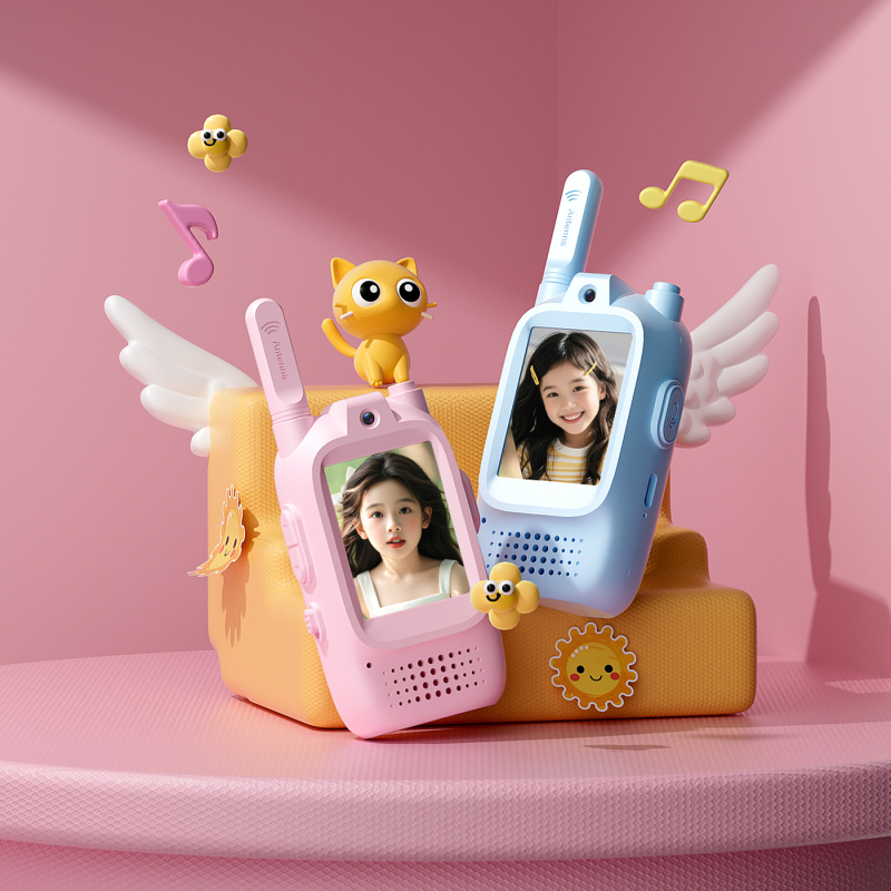 Gyerekeknek szánt videó walkie-talkie kültéri interaktív játékhoz, modell M5, hatótáv 1,5–3 km, Li‑ion 650 mAh akkumulátor, porálló