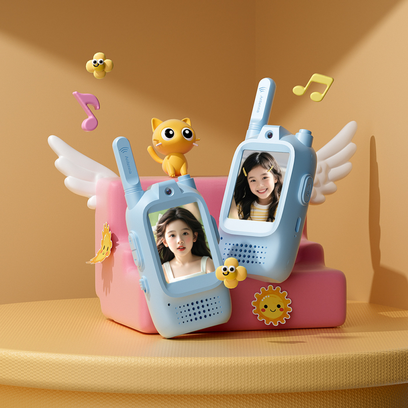 Gyerekeknek szánt videó walkie-talkie kültéri interaktív játékhoz, modell M5, hatótáv 1,5–3 km, Li‑ion 650 mAh akkumulátor, porálló