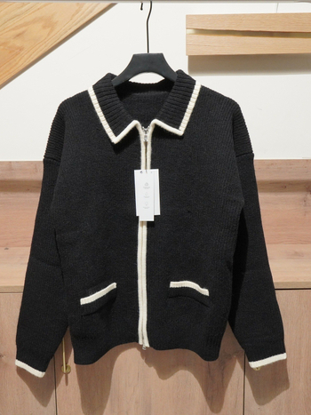Muški pleteni kardigan s dvostrukim zatvaračem, gradski stil, dugi rukavi, ravni kroj, 90% poliester
