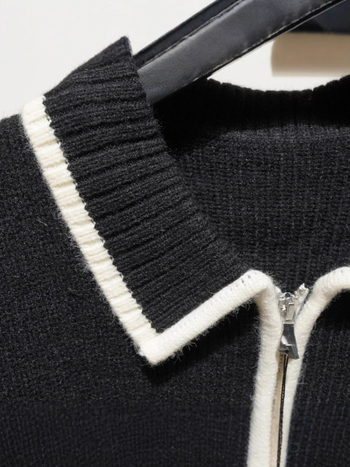 Muški pleteni kardigan s dvostrukim zatvaračem, gradski stil, dugi rukavi, ravni kroj, 90% poliester