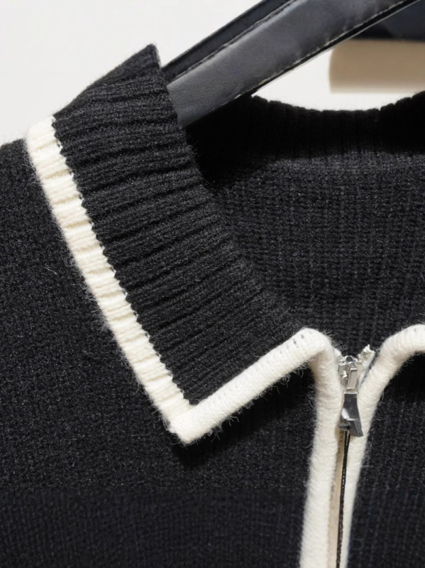 Muški pleteni kardigan s dvostrukim zatvaračem, gradski stil, dugi rukavi, ravni kroj, 90% poliester