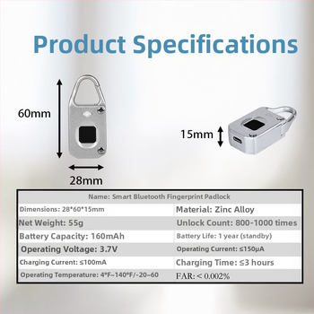 Inteligentný zámok s odtlačkom prsta pre cestovné tašky a skrinky, model SSP02-1, kapacita ukladania odtlačkov 10, značka LOCCESS