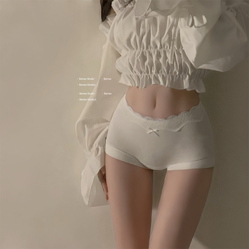 Boxeri pentru femei din 100% bumbac, talie înaltă, cu margine dantelată, confortabili și respirabili