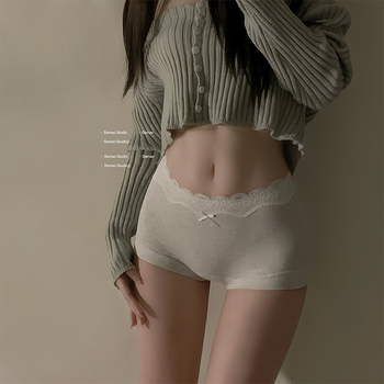 Boxeri pentru femei din 100% bumbac, talie înaltă, cu margine dantelată, confortabili și respirabili