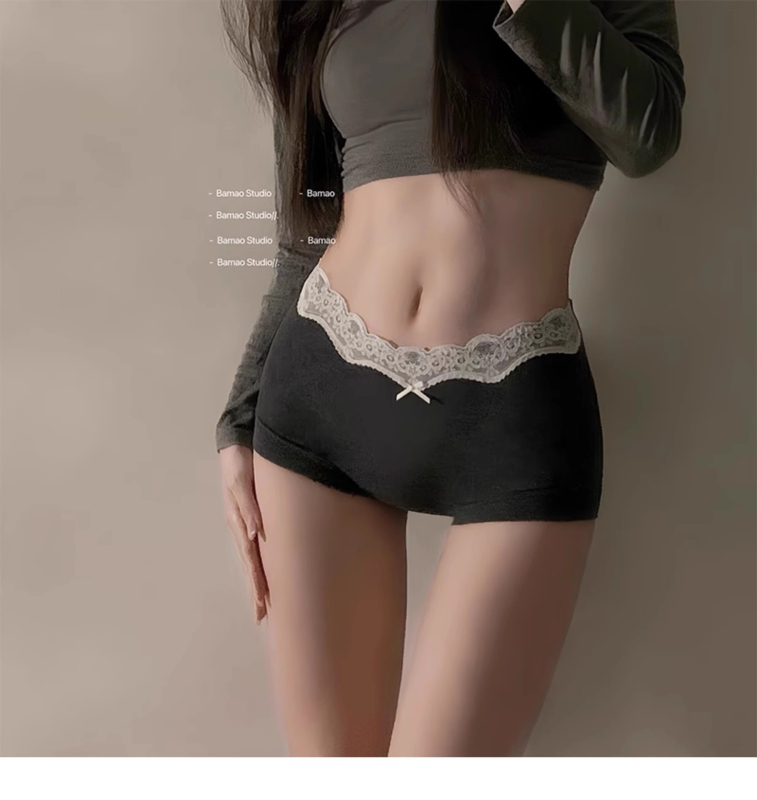 Boxeri pentru femei din 100% bumbac, talie înaltă, cu margine dantelată, confortabili și respirabili