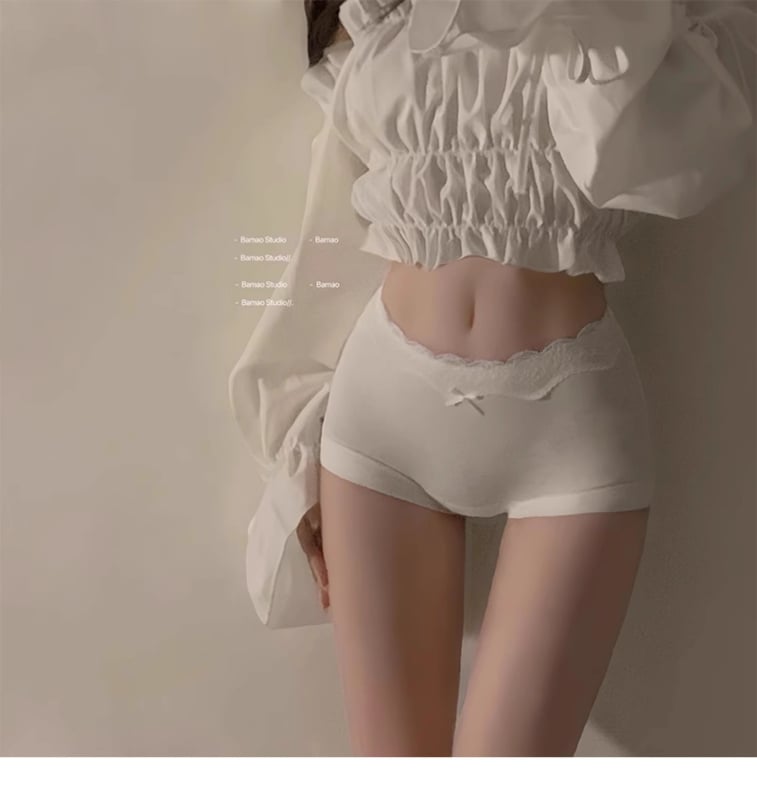 Boxeri pentru femei din 100% bumbac, talie înaltă, cu margine dantelată, confortabili și respirabili