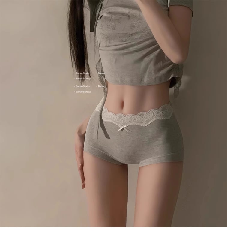 Boxeri pentru femei din 100% bumbac, talie înaltă, cu margine dantelată, confortabili și respirabili