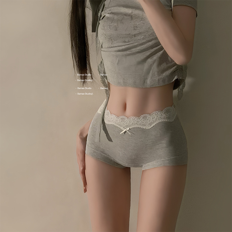 Boxeri pentru femei din 100% bumbac, talie înaltă, cu margine dantelată, confortabili și respirabili