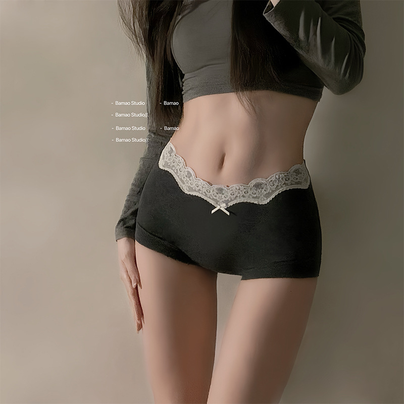 Boxeri pentru femei din 100% bumbac, talie înaltă, cu margine dantelată, confortabili și respirabili