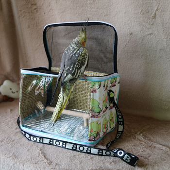 Cușcă portabilă pentru papagal cu curea – respirabilă, transparentă, tavă vizibilă și detașabilă; Material: plastic, poliester; Brand: Dong wow; Potrivit pentru păsări de companie