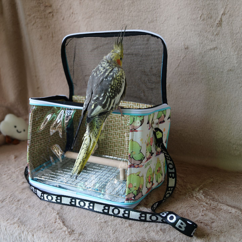 Cușcă portabilă pentru papagal cu curea – respirabilă, transparentă, tavă vizibilă și detașabilă; Material: plastic, poliester; Brand: Dong wow; Potrivit pentru păsări de companie