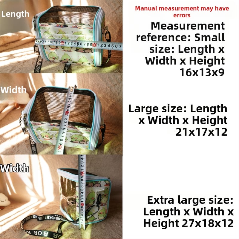 Prenosná klietka pre papagaja s popruhom – priedušná, priehľadná, s viditeľnou a odnímateľnou miskou; Materiál: plast, polyester; Značka: Dong wow; Vhodné pre domáce vtáky