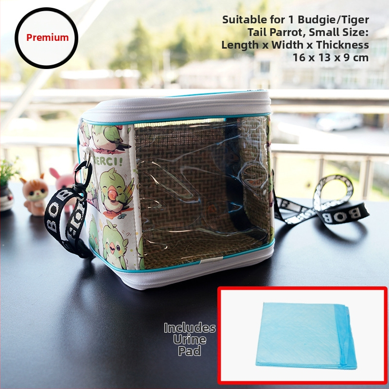 Cușcă portabilă pentru papagal cu curea – respirabilă, transparentă, tavă vizibilă și detașabilă; Material: plastic, poliester; Brand: Dong wow; Potrivit pentru păsări de companie