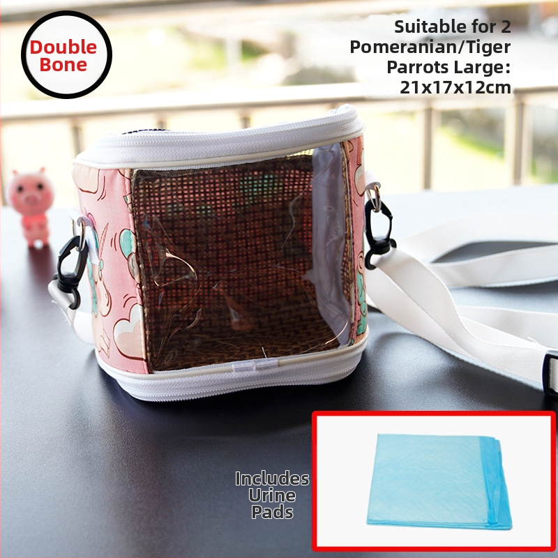 Cușcă portabilă pentru papagal cu curea – respirabilă, transparentă, tavă vizibilă și detașabilă; Material: plastic, poliester; Brand: Dong wow; Potrivit pentru păsări de companie