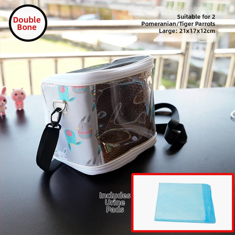 Cușcă portabilă pentru papagal cu curea – respirabilă, transparentă, tavă vizibilă și detașabilă; Material: plastic, poliester; Brand: Dong wow; Potrivit pentru păsări de companie