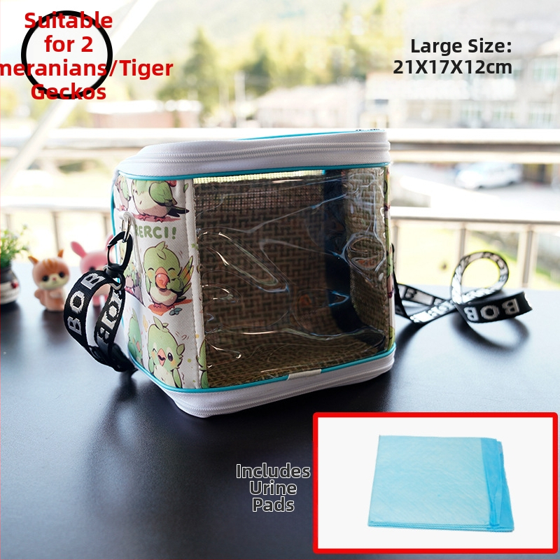 Cușcă portabilă pentru papagal cu curea – respirabilă, transparentă, tavă vizibilă și detașabilă; Material: plastic, poliester; Brand: Dong wow; Potrivit pentru păsări de companie