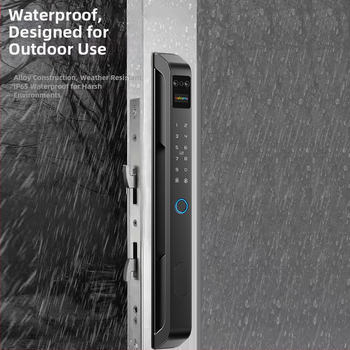 Încuietoare cu amprentă pentru exterior, încuietoare electronică cu parolă pentru uși glisante, blocare inteligentă cu aplicație, margine îngustă, impermeabilă, 100 de amprente stocate, scanare <1s, rată de recunoaștere falsă <1%, alimentare AC