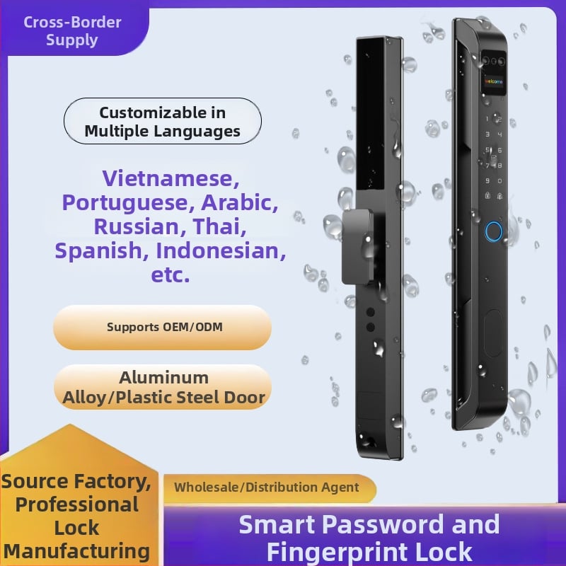 Încuietoare cu amprentă pentru exterior, încuietoare electronică cu parolă pentru uși glisante, blocare inteligentă cu aplicație, margine îngustă, impermeabilă, 100 de amprente stocate, scanare <1s, rată de recunoaștere falsă <1%, alimentare AC