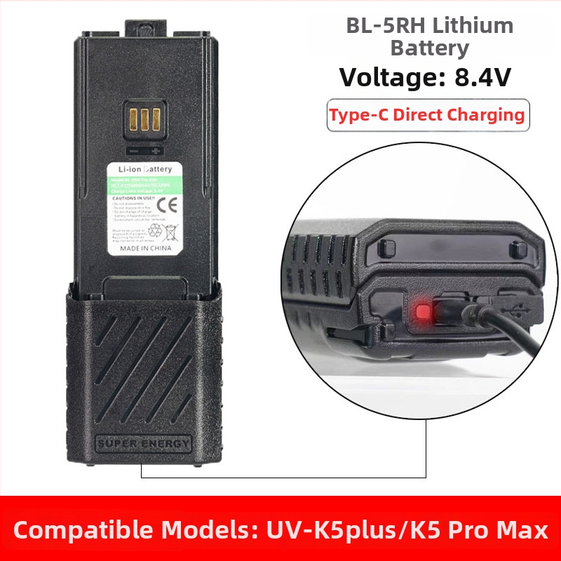 Rozšírená Li-ion batéria BL-5RH pre Baofeng UV-K5Plus / K5 Pro Max, 6800mAh, vodotesná, dosah 1,5–3 km