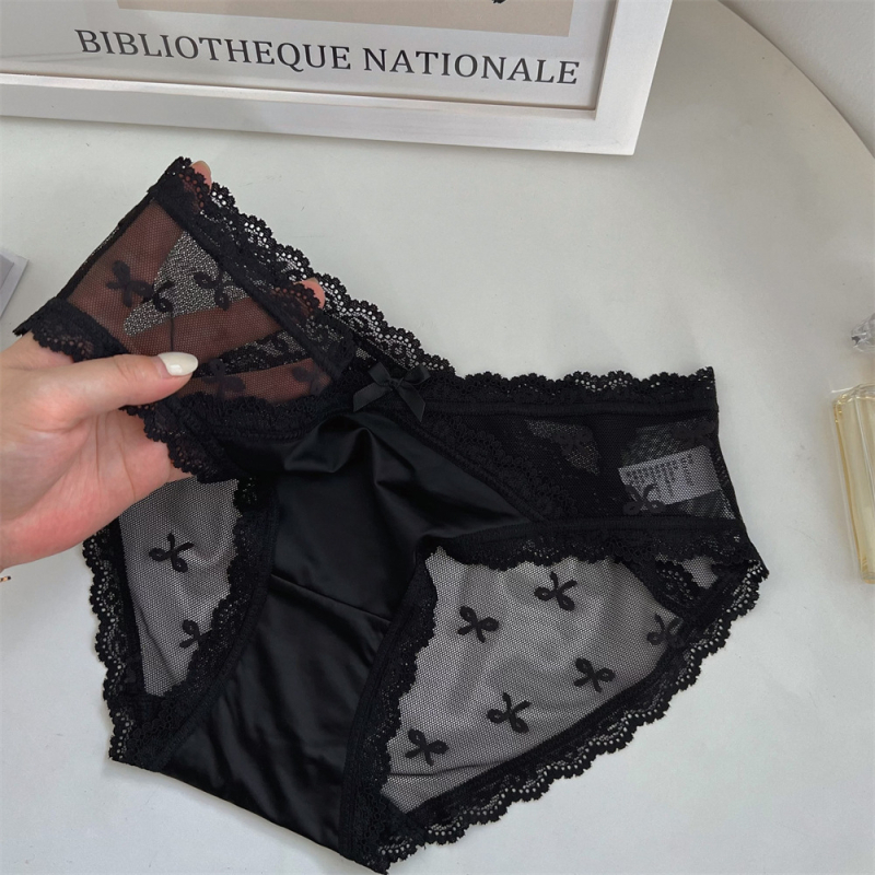 Private Moonlight – Ženske satenske gaćice s čipkom, francuski križni dizajn, niski struk