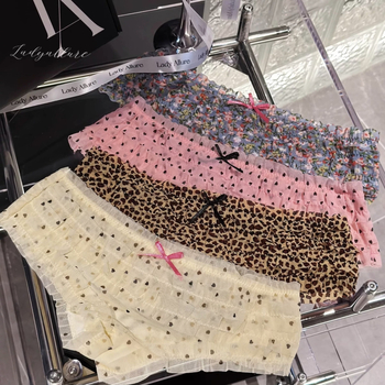Ženske mrežaste gaćice, prozračne i antibakterijske, leopard uzorak s cvjetnim motivom, glavni materijal najlon, podstava od pamuka, niski struk, pleteni kroj