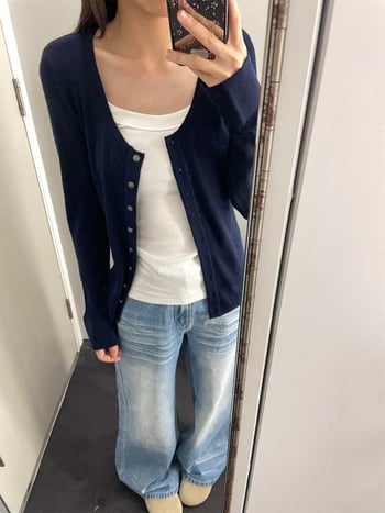 Дамски дънки с широки крачоли, висок талия, деним, дебел плат, есен 2025