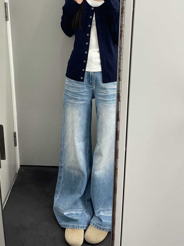 Дамски дънки с широки крачоли, висок талия, деним, дебел плат, есен 2025