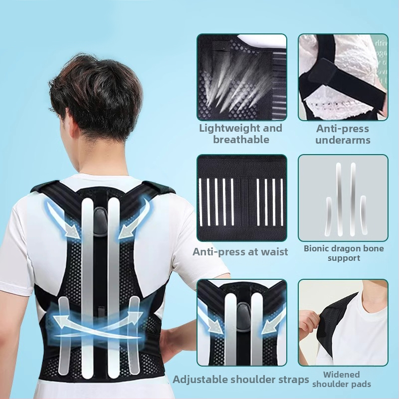 Felnőtt testtartás-korrigáló öv, uniszex, láthatatlan vállnyitás, egyenes hátsó tartás, modell üreges vázzal