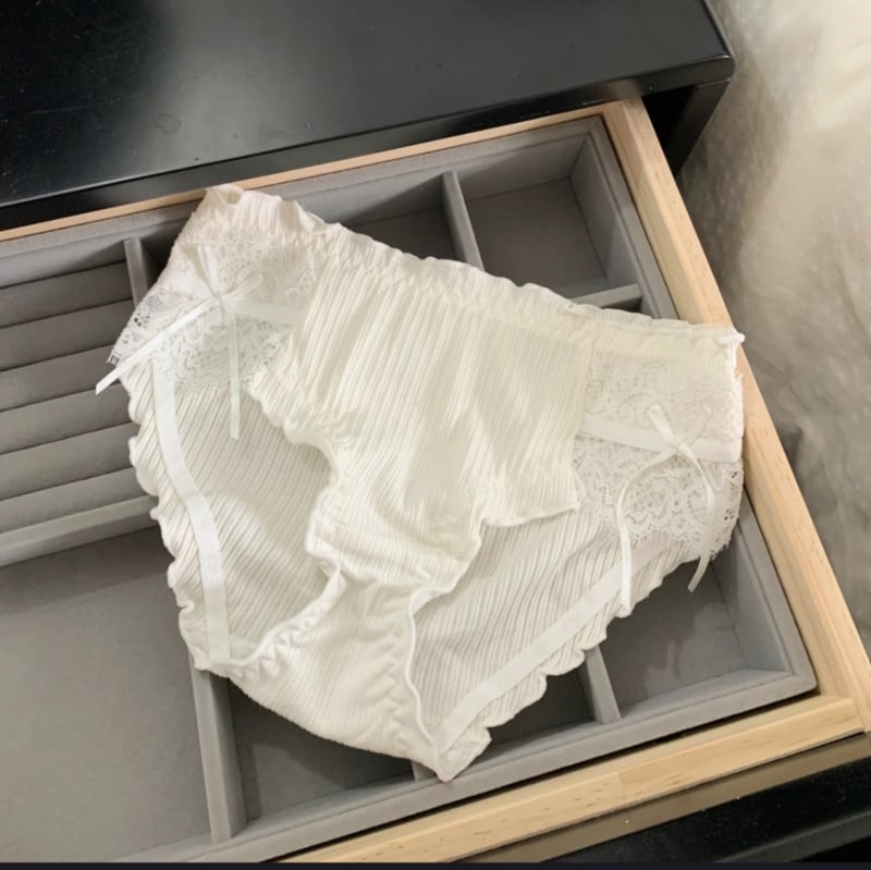 Chiloți pentru femei din bumbac, cu țesătură ribată, talie medie, dantelă și funda, antibacterian