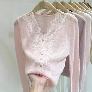 Mohair pleteni kardigan s V-izrezom, dugi rukavi, uski kroj, korejski stil