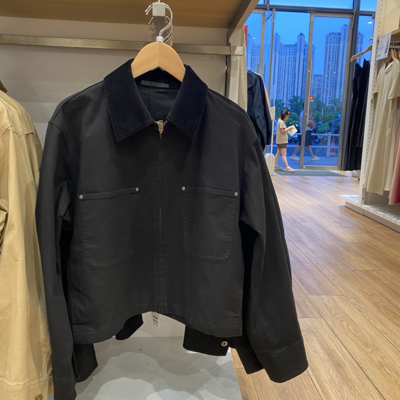 Jakna od mješavine chenille-spandex, dugi rukavi, polo ovratnik sa zatvaranjem na zip, slobodan kroj