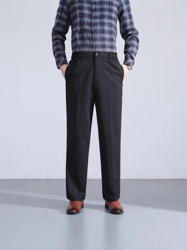 Muške casual hlače za proljeće/jesen s visokim struka, elastičan pojas, ravne nogavice, rastezljiva tkanina, višestruki džepovi