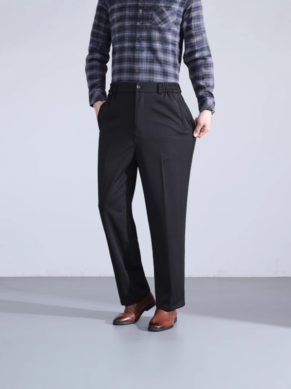 Muške casual hlače za proljeće/jesen s visokim struka, elastičan pojas, ravne nogavice, rastezljiva tkanina, višestruki džepovi