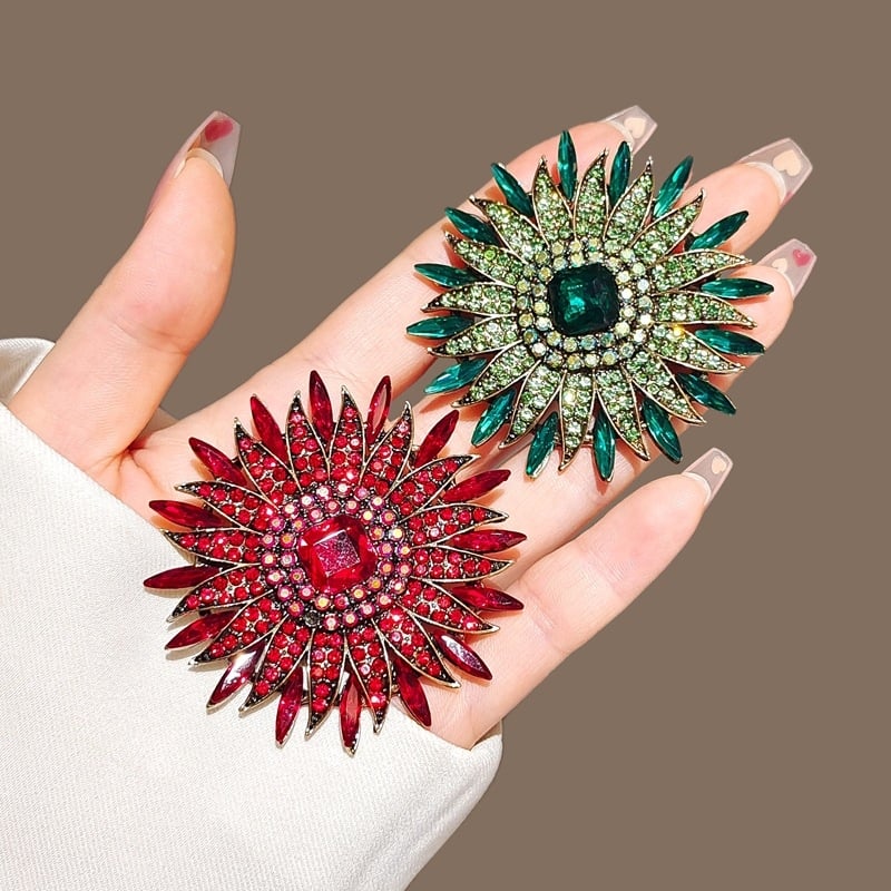 Broš suncokret s dijamantima, cink legura, oblik cvijeta, dijamantna obrada, za žene