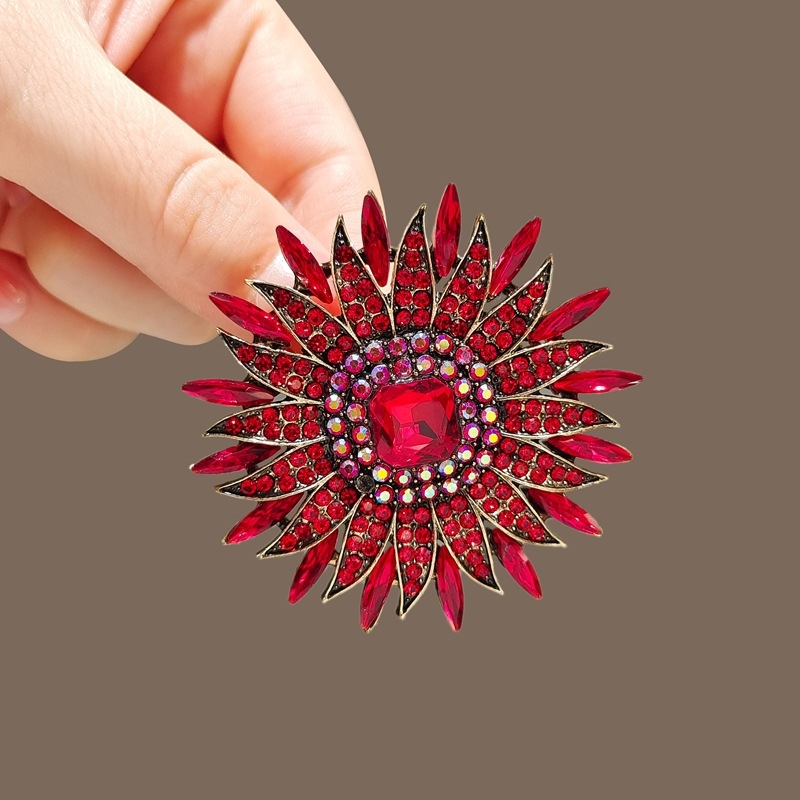 Broš suncokret s dijamantima, cink legura, oblik cvijeta, dijamantna obrada, za žene