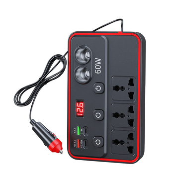 Invertor auto 12V/24V DC în 220V AC, 150W, cu afișaj de tensiune și întrerupător independent