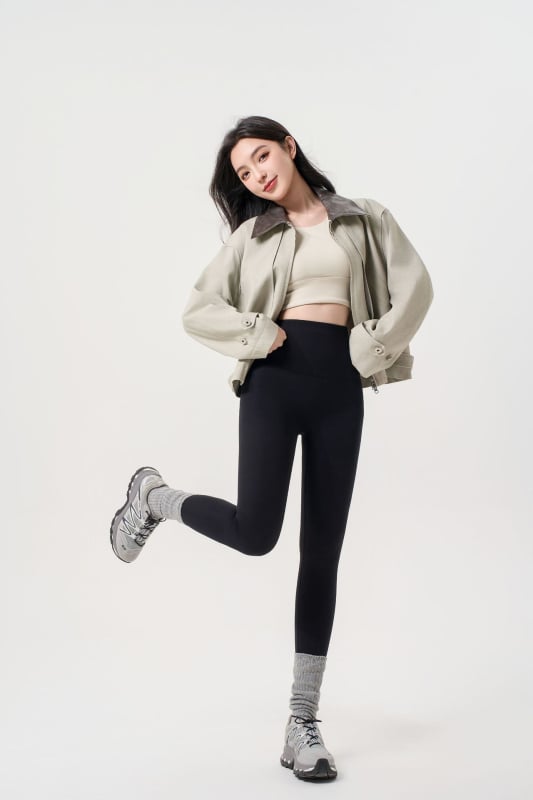 Pantaloni de yoga din bumbac cu fleece, călduți, talie înaltă, controlul abdomenului, ridicare șolduri, model 3D, 90-95% bumbac cu spandex