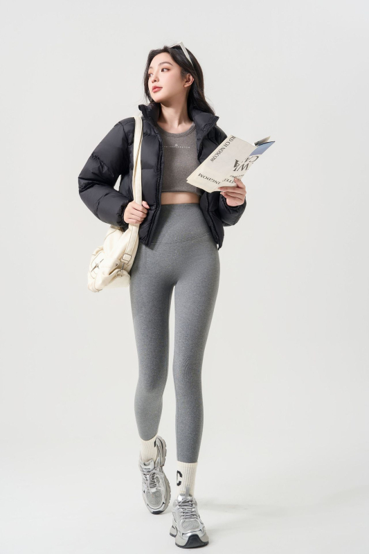 Pantaloni de yoga din bumbac cu fleece, călduți, talie înaltă, controlul abdomenului, ridicare șolduri, model 3D, 90-95% bumbac cu spandex