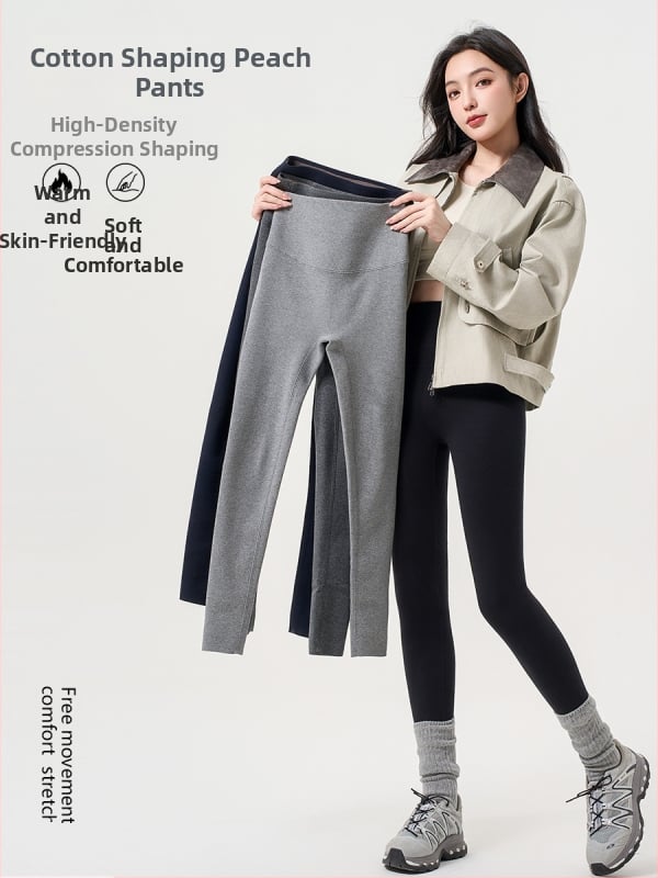 Pantaloni de yoga din bumbac cu fleece, călduți, talie înaltă, controlul abdomenului, ridicare șolduri, model 3D, 90-95% bumbac cu spandex