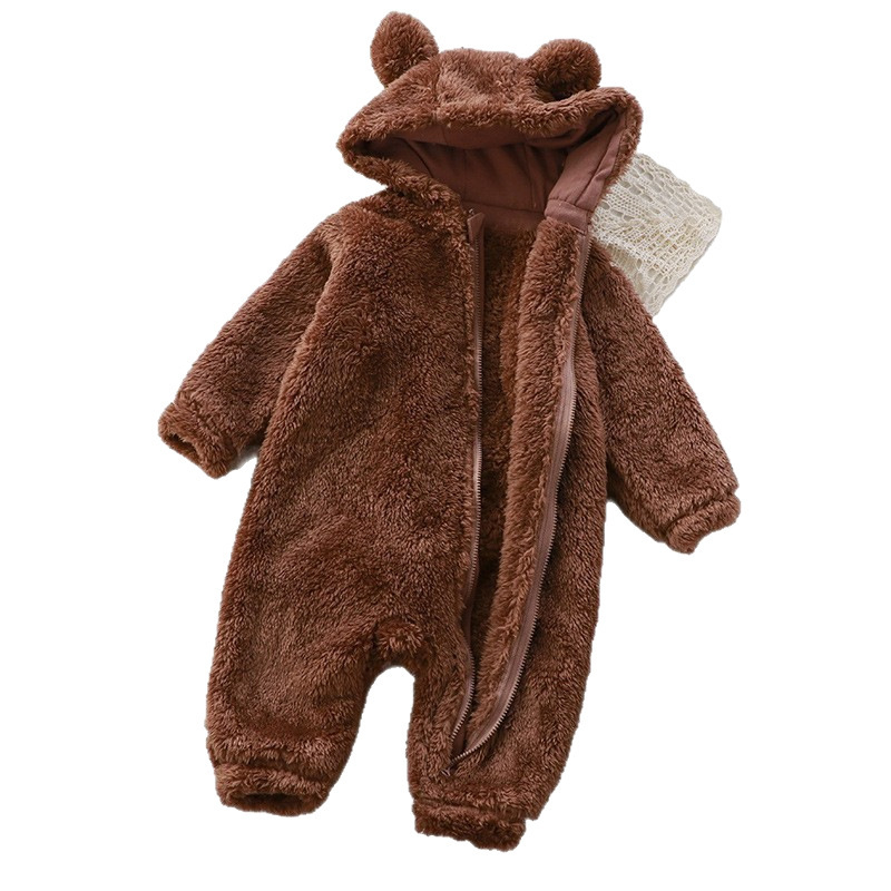 Zimski kombinezon za novorođenče s odvojivom kapuljom, dvostruko zatvaranje, corduroy vanjski sloj, pliš unutarnji