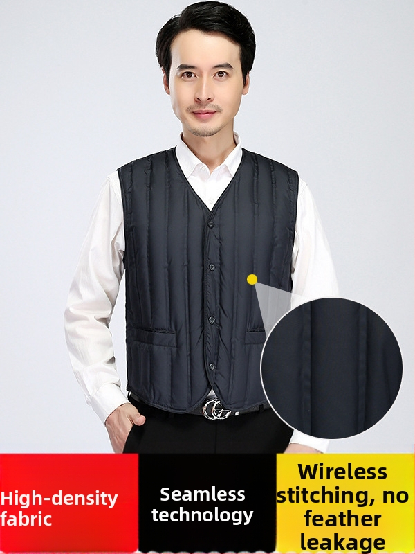 Pánska vesta z peria, 90% bieleho kačacieho peria, 40–52 g výplň, tenká, bez kapucne, na jeseň-zimu